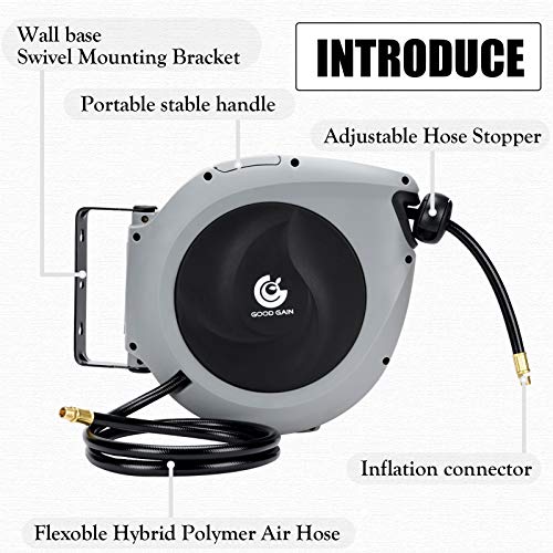 G GOOD GAIN Air Hose Reel Retractable 3/8 in. x 50 ft, Grey