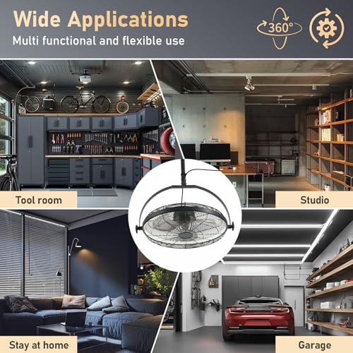 AHAWILL 22.8" Outdoor Hanging Ceiling Fan with Light - 360 Rotatable Fixed Angle,Plug-in,3CCT Dimmable,6 Speeds,Timer & Reversible,2-in-1 Hanging/Standing,Ideal for Gazebos,Patios,Tool Room,Garage.
