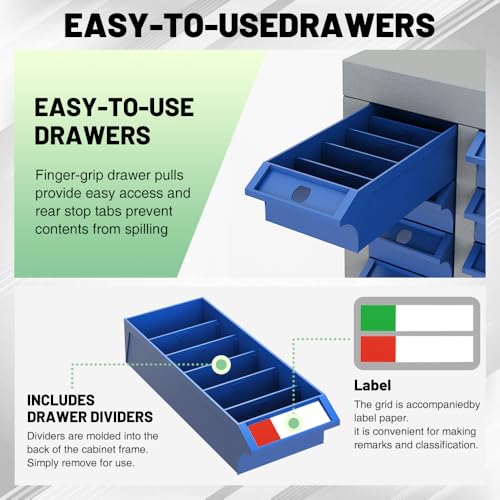 Yeeoy 75 Drawers Parts Cabinet, Bolt and Nut Tool Storage Cabinet, Steel Parts Organization Shelves with ABS Material Drawer & Labels for Tool Hardware Storage, Grey