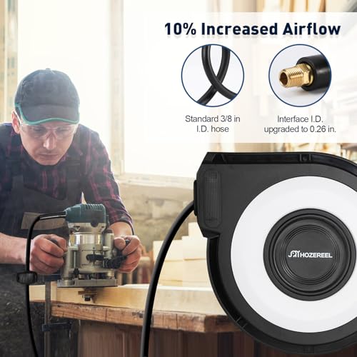 HOZEREEL Enclosed Retractable Air Hose Reel, 3/8 Inch x 45+5 Ft Black