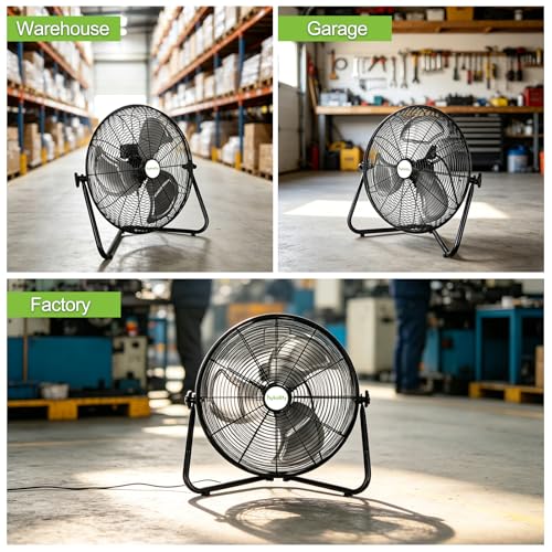 hykolity 20" High Velocity Floor Fan, 3-Speed 4650 CFM Heavy Duty Industrial Metal Shop Fan with Wall-Mounting System, Ideal for Commercial, Garage, Greenhouse and Gym