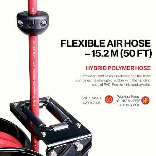 ReelWorks Retractable Air Hose Reel, 3/8" x 50 ft, 300 PSI, Hybrid