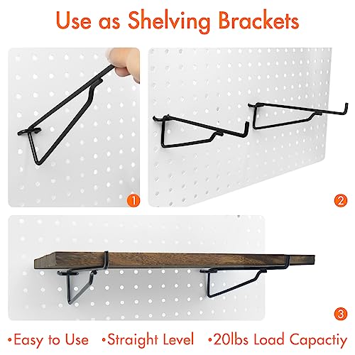 Pegboard Shelf Hooks, 10 Pack 8" Black Peg Board Brackets, Heavy Duty Steel