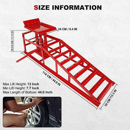 2 Pack Hydraulic Car Ramps 5T 10000lbs Low Profile Car Lift Service Ramps Truck Trailer Garage,Height Hydraulic Vehicle Ramps (Red)