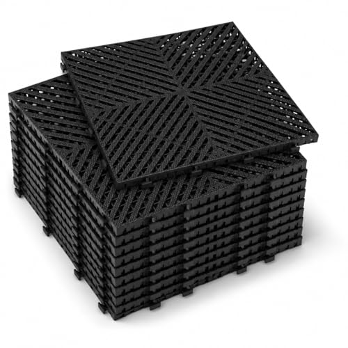 30-Pack 15.75" x 15.75" Interlocking Garage Floor Tiles, Heavy Duty Non-Slip Drainage Mats for Garage, Patio, Deck, RV, Campsite & Outdoor Use, Black