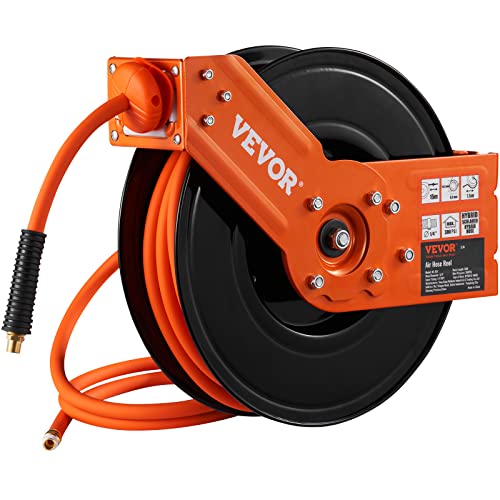 VEVOR Retractable Air Hose Reel 3/8 IN x 50 FT Hybrid Air Hose Max 300PSI