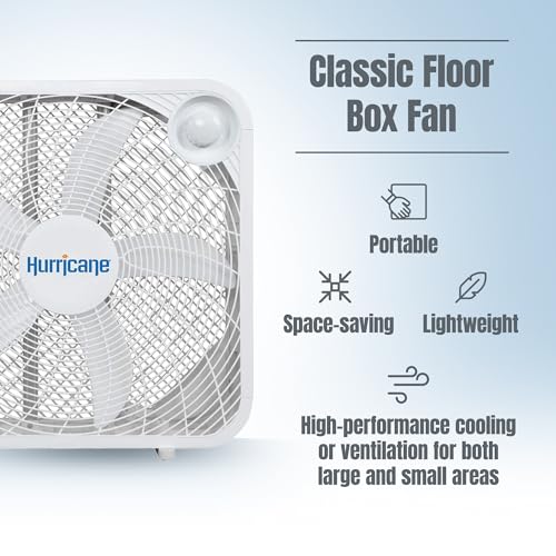 Hurricane Classic Floor Box Fan with 3 Speed Settings, White - 20in