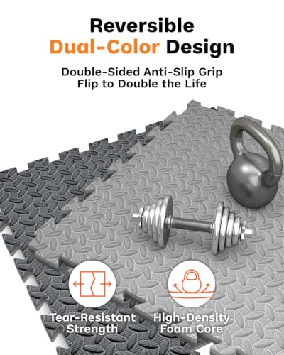 AIRHOP Upgraded 0.79" Extra Thick 48 Sq Ft High-Density Eva Foam Exercise Gym Mats, 12 Pcs Large Interlocking Puzzle Floor Tiles (24"x24") for Home Gym