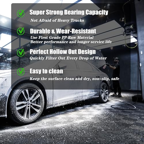 HTWELL Interlocking Garage Floor Tiles, Rigid Drainage 16"x16" Gray 24-Pack