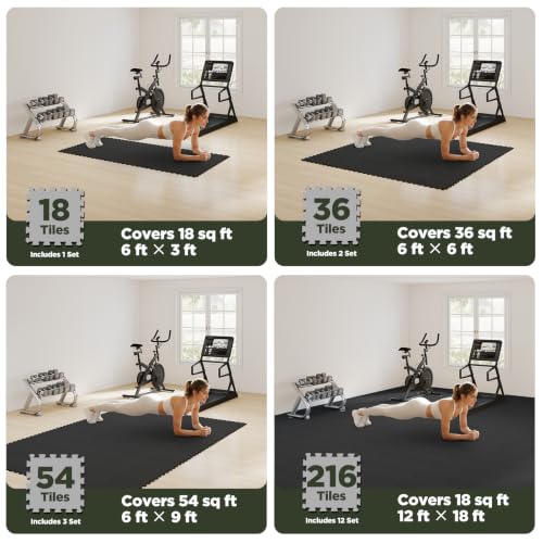 AIRHOP 18 PCS Gym Floor Mat, EVA Foam Puzzle Gym Mat, High-Density Interlocking Foam Floor Tiles for Home Gym, Play Workout Garage Kitchen Flooring 12.6"x12.6"x0.4"
