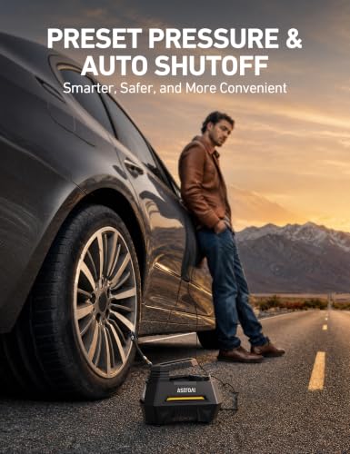 AstroAI AIRUN H Tire Inflator Portable Air Compressor,9.8Ft Cord-12VDC-Powered Auto Shut-Off,Fast Inflation Electric Air Pump for Car Tires-Car Accessories with Digital Pressure Gauge,LED Light,Yellow