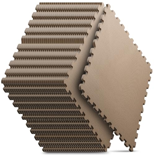 32 Pack 128 sqft Home Gym Mat, Puzzle Exercise Mat, EVA Interlocking Foam Floor Tiles for Home Workout Equipment and Kids' Play Areas - Blue, 24 in x 24 in x ½ in - (Brown, 32 Pack(128 SQ FT))
