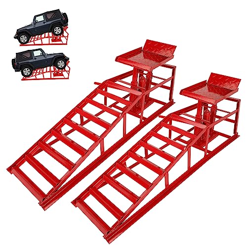 2 Pack Hydraulic Car Ramps 5T 10000lbs Low Profile Car Lift Service Ramps Truck Trailer Garage,Height Hydraulic Vehicle Ramps (Red)