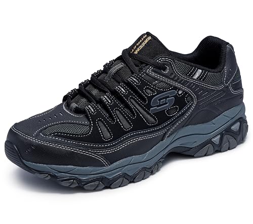 Skechers Men's Afterburn M. Fit Fashion Sneakers – Leather Upper, Memory Foam Insole, Rubber Outsole, Black/Charcoal, 13 X-Wide