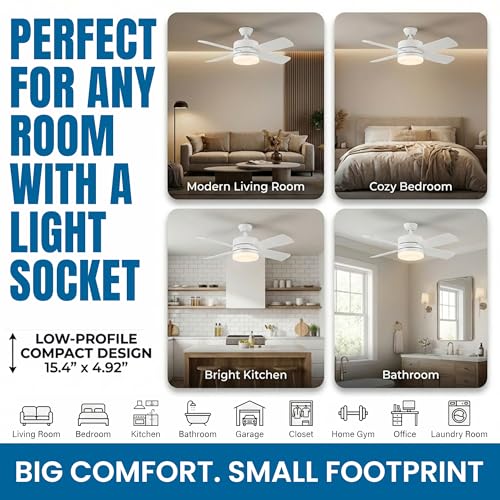 Bell+Howell Socket Breeze 15.4" Socket Fan Light with Remote Control