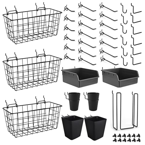 Pegboard Basket Organizers, 42Pack Peg Board Baskets Hooks Bins Cups(Black)