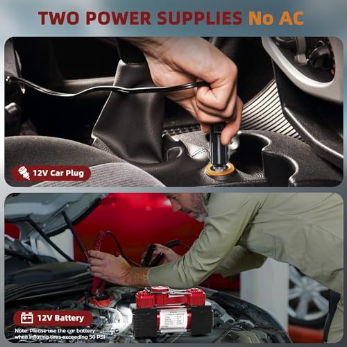 MESHUBA Dual Cylinder Tire Inflator Portable Air Compressor 12 Volt Car Air Pump Car Accessories 150 PSI LED Light, Heavy Duty Off Road for Truck, SUV, Car, RV(RED)