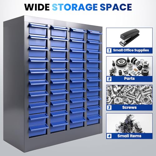 40 Drawers Bolt and Nut Tool Storage Cabinet with 200 Dividers & 80 Label Slots, Heavy-Duty Alloy Steel Parts Cabinet, ABS Drawers Bolt Bins Organizer for Hardware, Screws, in Workshop