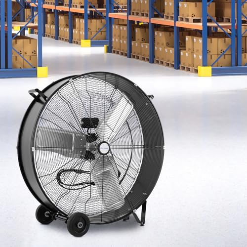 BILT HARD 36" 21800 CFM High Velocity Drum Fan, 2-Speed Heavy Duty Industrial Shop Fan with Casters & Handles for Warehouse, Factory Workshop and Garage Use