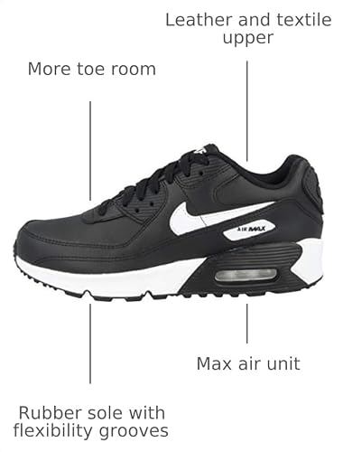 Nike Boy's Air Max 90 LTR (Big Kid) Black/White/Black 7 Big Kid M