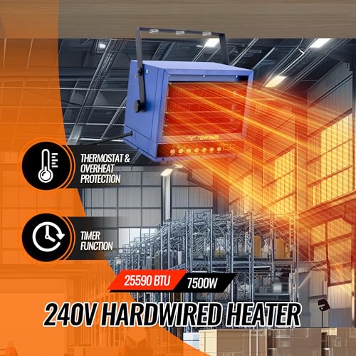 TEMPWARE 240V Hardwired Electric Garage Heater 7500W with Remote Control