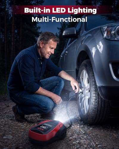 TEROMAS Tire Inflator Portable Air Compressor, Air Pump DC/AC for Car Tires 12V DC and Other Inflatables at Home 110V AC, Digital Electric Tire Pump with Pressure Gauge(Red)