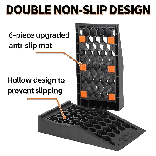 OULEME 2.44" Lift Car Ramps for Jack Support and Oil Changes, Low Profile Car Ramp for Garage, Tire Ramps for Lift Vehicle Maintenance with Anti-Slip Pads, 2 PCS