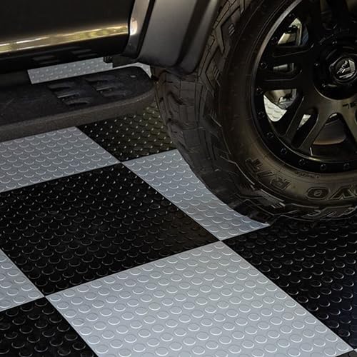 FlooringInc's 4.5mm Flex Nitro Hidden Interlocking Garage Floor Tiles, Flexible PVC Garage Tiles Flooring for a Stronger & Safer Garage, Workshop or Shed, Coin, Light Gray, 4 Tiles (20.5"x20.5")