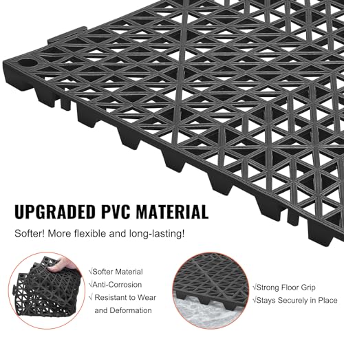 VEVOR Interlocking Tile 50PCS Black, Drainage Tiles 12" x 12" Splicing, Soft PVC Interlocking Drainage Floor Tiles, Non-Slip Drainage Holes for Restroom, Bathroom, Kitchen, Pool, Wet Areas