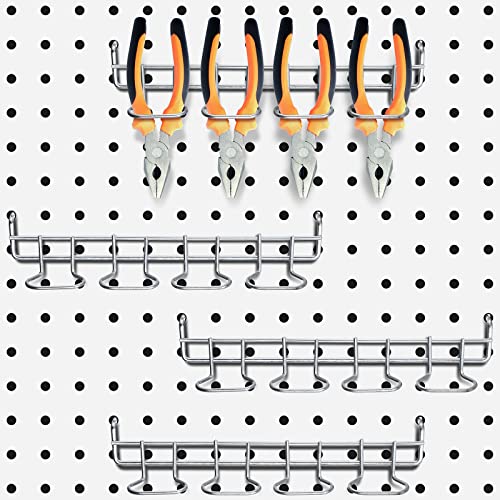 Coume 4 Pieces Pegboard Screwdriver Holders, Stainless Steel Pegboard Pliers Tool Hangers Shelving Display Hooks Organizer Multi Ring Tool Holders Accessories Racks for Shop Store Supermarket(Silver)