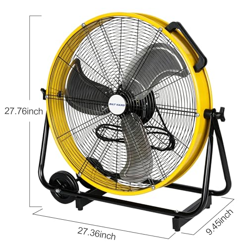 BILT HARD 24" 8100 CFM High Velocity Industrial Drum Fan, 3-Speed Heavy Duty Metal Shop Fan for Warehouse, Workshops, Garage, Factory and Basement