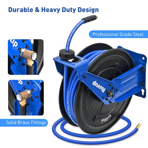 Ruvup Air Hose Reel 3/8"x75ft Auto Retractable Air Compressor Tool HoseReel