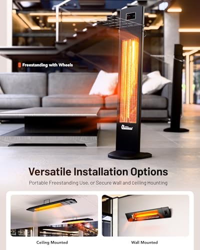 DR. INFRARED HEATER Portable Infrared Indoor and Outdoor Space Heater for Patio, Garage, Commercial & Residential With Remote Control, Space Heater (Freestanding/Ceiling/Mounting), Black