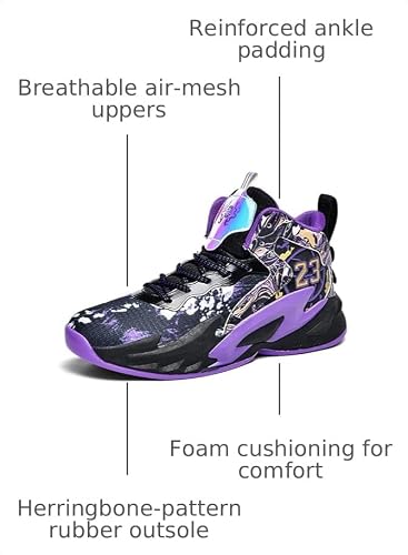 BEMYGREENBAG Mens High Top Basketball Shoes Arch Support Sneakers Comfortable Actual Combat Shoes High Elasticity Sports Shoes Black-Purple Size 10