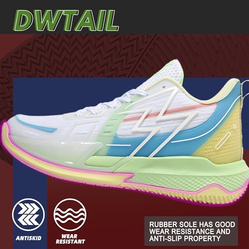 CJSPORX Men Women Basketball Shoes Breathable Non Slip Outdoor Fashion Sneakers White&Green-6 Size 5.5-1