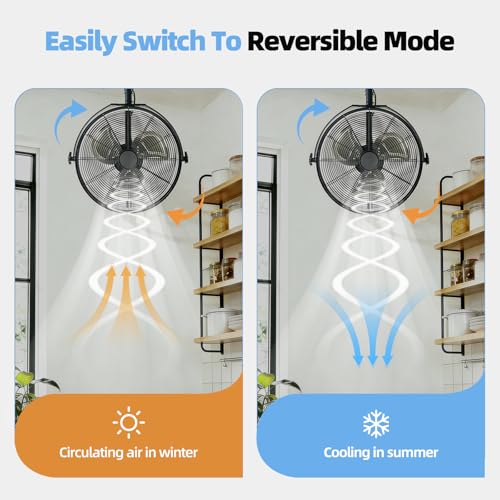 AHAWILL 20" Wall Mounted Fan with Lights, 360° Adjustable Tilt,Garage Wall Mount Fan with Remote&APP, Plug in Wall Fan,6-Speed&Reversible Gazebo Fan,3CCT Dimmable&Timer for Toolroom,Patio,Warehouse