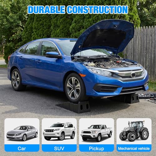2 PCS Car Ramps for Oil Changes, 13000lbs Heavy Duty Plastic Oil Change Ramps, 12" Wide Low Profile Design with 8.6" Lift Height, Jack Support for Vehicle Service & Garage Repair Black