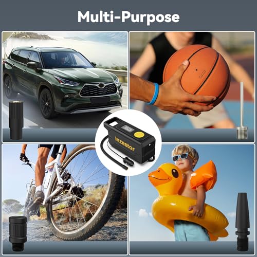 Inzeetor 150 PSI Tire Inflator Portable Air Compressor with Digital Pressure Gauge, 12V DC Auto Shutoff Air Pump Emergency LED Light for Car Tires, Bicycle & Balloons, Black