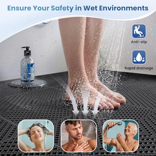 Jocoevol 60-Pcs Interlocking Tile, Indoor/Outdoor Drainage Interlocking Floor Tiles 11.8" x 11.8", Anti-Slip Waterproof Soft PVC Splicing Flooring Tile for Garage Patio Pool Bathroom, Black