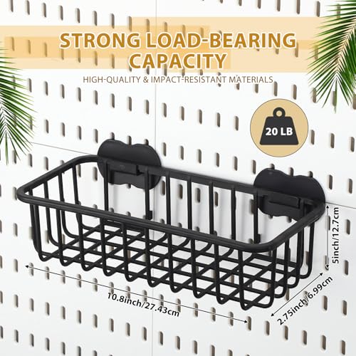 Maxdot 4 Pcs Pegboard Baskets with Hook, Compatible with IKEA Skadis Peg Board, Wall Bins and Baskets Storage Box Containers Accessories for Home Garage Office, 11 x 5 x 3 Inches(Black)