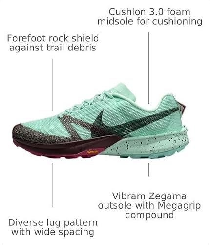 Nike Kiger 10 Trail Running Shoes (Mint Foam/Burgundy Crush/Sweet Beet/Seaweed) Size