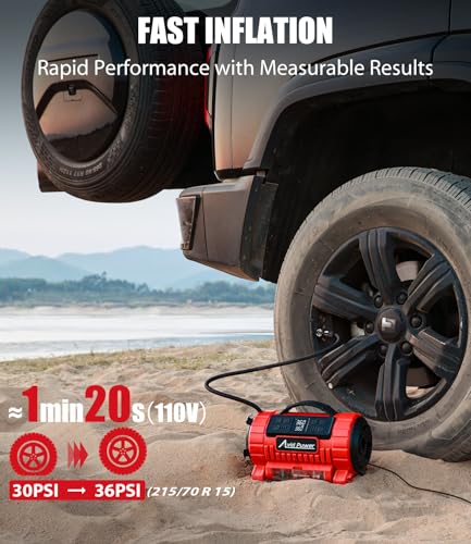 AVID POWER Portable Tire Inflator Air Compressor, 110V AC/12V DC Tire Pump