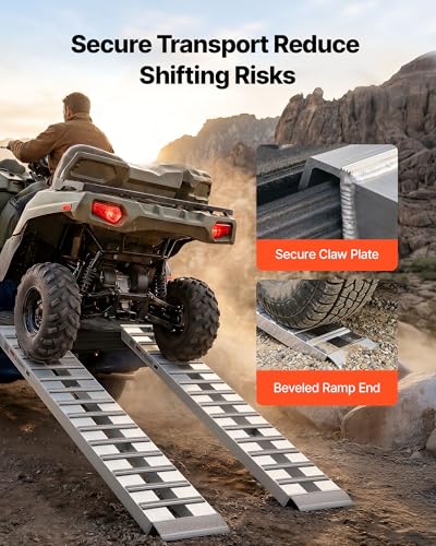 VEVOR Aluminum Trailer Ramps, 2PCS 96 x 15 in, Heavy-Duty Truck Ramp Set, 10000LBS Combined Capacity ATV Loading Ramps for Pickup Trucks, Motorcycles, Lawn Mowers, Cars, Farm Tractors, Carts