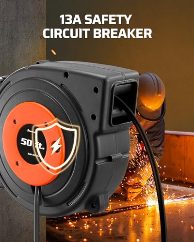 DEWENWILS 50FT Retractable Extension Cord Reel, 14AWG/3C SJTOW Cord Reel