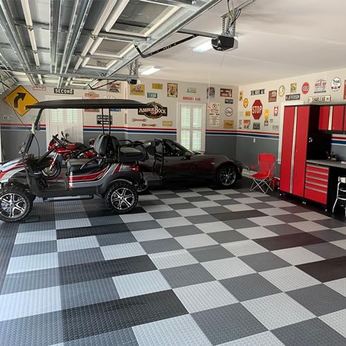 FlooringInc's 4.5mm Flex Nitro Hidden Interlocking Garage Floor Tiles, Flexible PVC Garage Tiles Flooring for a Stronger & Safer Garage, Workshop or Shed, Coin, Light Gray, 4 Tiles (20.5"x20.5")