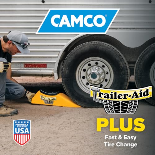 Camco Trailer Aid Plus - 5 1/2" Lift Tandem Tire Trailer Ramp - Quickly Change RV & Trailer Tires Without Unloading Cargo - Trailer & RV Accessories for Easier Hauling - Yellow (21002)