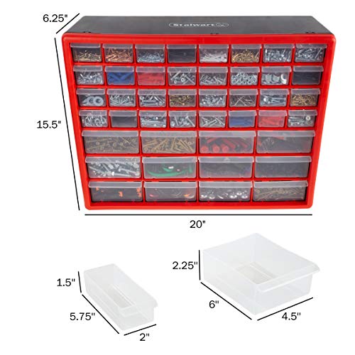 Storage Drawers-44 Compartment Organizer Desktop or Wall Mountable Container for Hardware, Parts, Craft Supplies, Beads, Jewelry, and More by Stalwart
