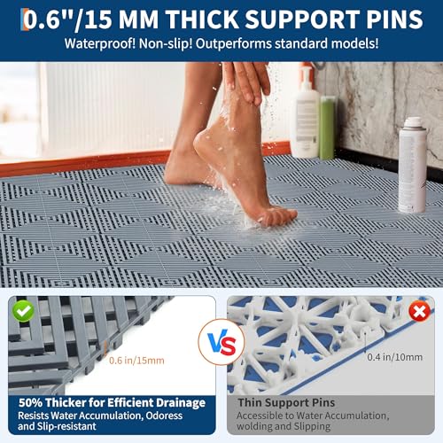 Interlocking Floor Tiles 100 Pack 12"X12" Waterproof Modular Cushion Mats, Non-Slip Drainage Tiles for Garage Floor, Gym, Pool Deck, Patio & Outdoor Shower,Grey