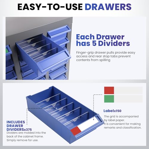DEFNES 75 Drawer Nut and Bolt Storage Organizer, Parts Cabinet Organizer with Anti-Drop Design, Stainless Steel Bolt Bin Cabinet with ABS Drawers, Tool Cabinet for Office Supplies, Hardware Storage