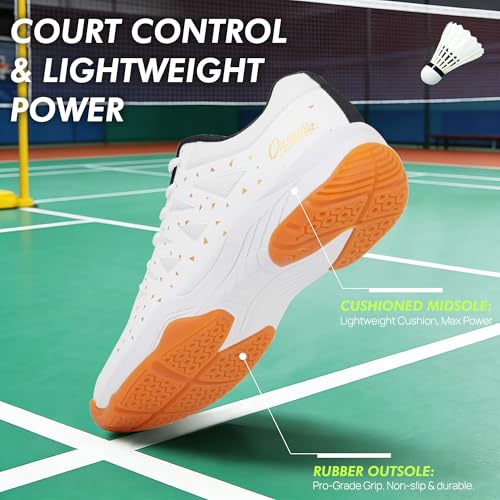 ousadia Men Athletic Tennis Shoes Pickleball Badminton Sneakers Gym Sports Shoes (9, White)